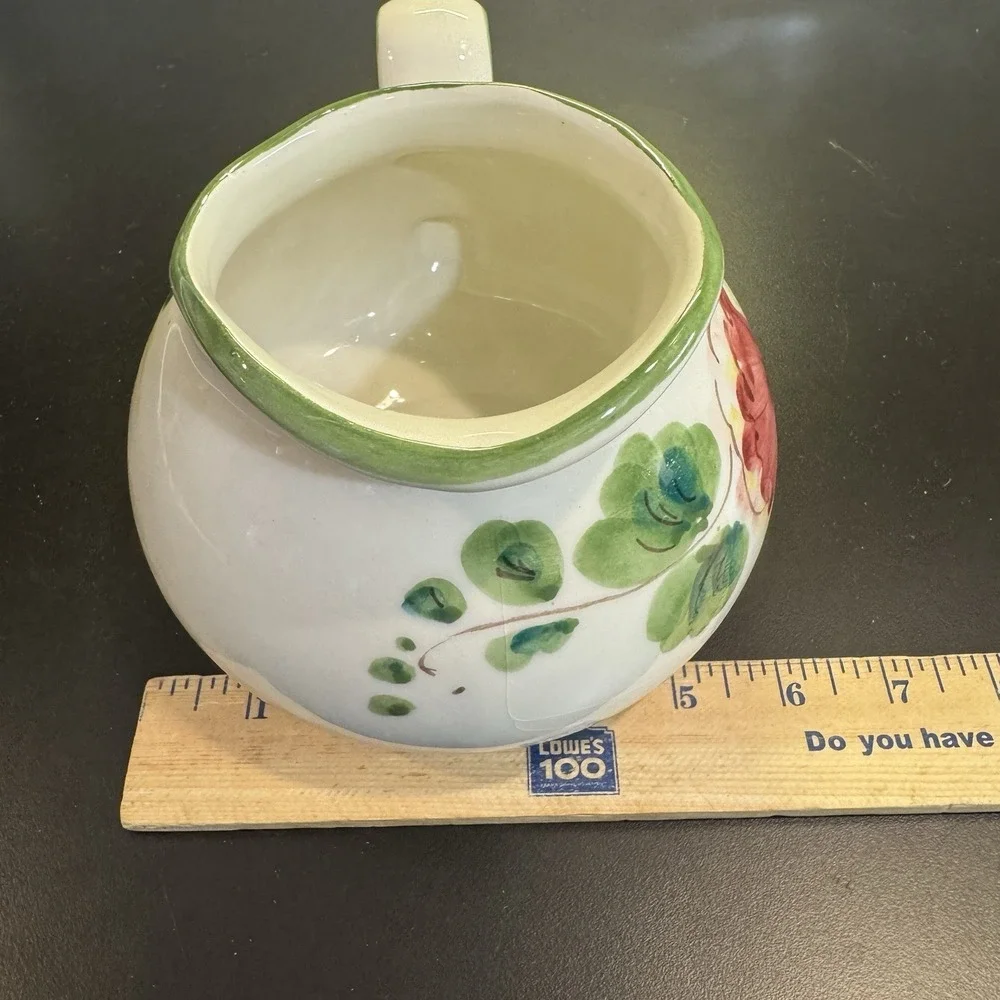 Vintage Floral‎ Ceramic Pitcher Vase Hand Painted in Italy Cottage Core Country